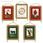 5 Large Royal Arch Banners. Superbs traditional pictures. High quality fringes, fabric and canvas. Brass cross rod.  Freemasonry