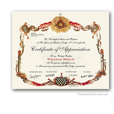 Masonic Certificate of Appreciation