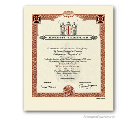 Knight Templar Certificate.