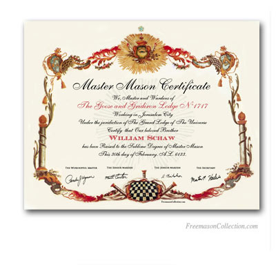 Master Mason Certificate.