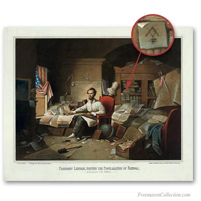 Abraham Lincoln writing the declaration of freedom.