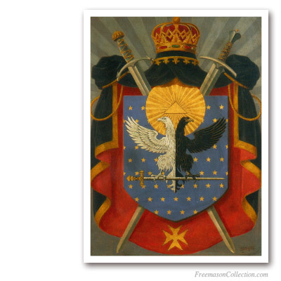 Knight Kadosh Symbolic Coat of Arms. Circa 1930. Rare Portrayal of Scottish Rite 30thDegree Cres. Scottish Rite.