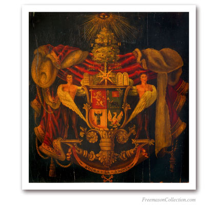 Coat of Arms of the Grand Lodge of Antients. Middle XVIIIth Superb representation from a painting on wood.