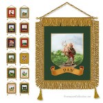 12 Royal Arch Banners. Superbs traditional pictures. High quality fringes, fabric and canvas. Brass cross rod.  Freemasonry