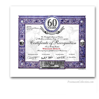 60 Years Anniversary / Jubilee Masonic Certificate of Recognition.