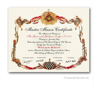 Master Mason Certificate