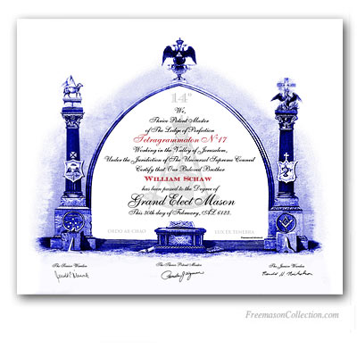 Grand Elect Mason Certificate. Lodge of perfection. Scottish Rite 14°. AASR. Certificate.