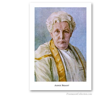 Annie Besant. Founder of the first Lodge of International Mixed Masonry, Le Droit Humain in England. Masonic Art