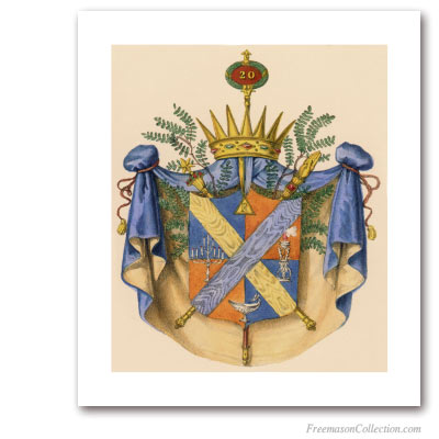 Coat of Arms of Master Ad Vitam. 1837. 20° Degree of Scottish Rite. Masonic Art