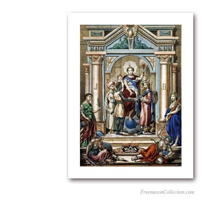 Masonry brings back peace among men. Mid. XIXth Century. Colored lithography. Masonic Art