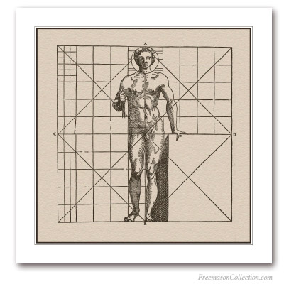 The Divine Proportion. Jean Goujon, 1547. Drawing harmony with compass. Masonic Symbol