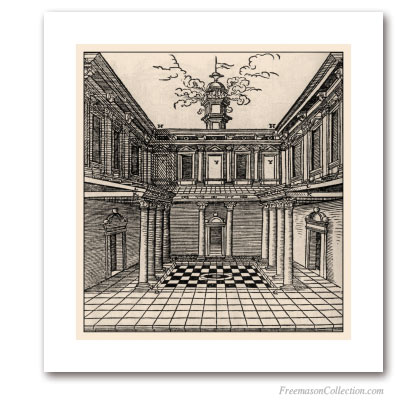 Roman villa with Mosaic Pavement . Virgil Solis, 1548. Mosaic Pavement and Columns. Masonic Art