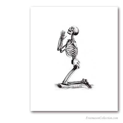 The Praying Skeleton. XIXth Century. Memento mori... Masonic Symbol
