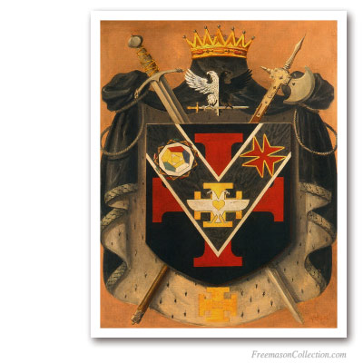 Prince of The Royal Secret Symbolic Coat of Arms. Circa 1930. 32thDegree Crest. Scottish Rite. Masonic Paintings